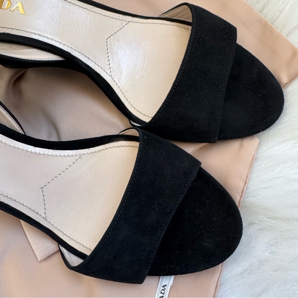 Brand new prada suede wedge black kitten heel sandals 38.5 - Picture 9 of 14